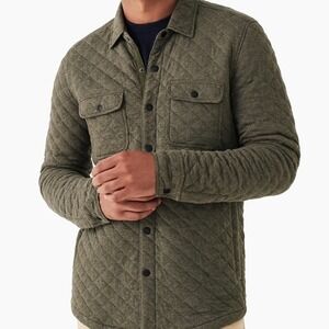 Faherty Epic Quilted Fleece CPO Full Snap Shirt Jacket Olive Melange Men's Sz M
